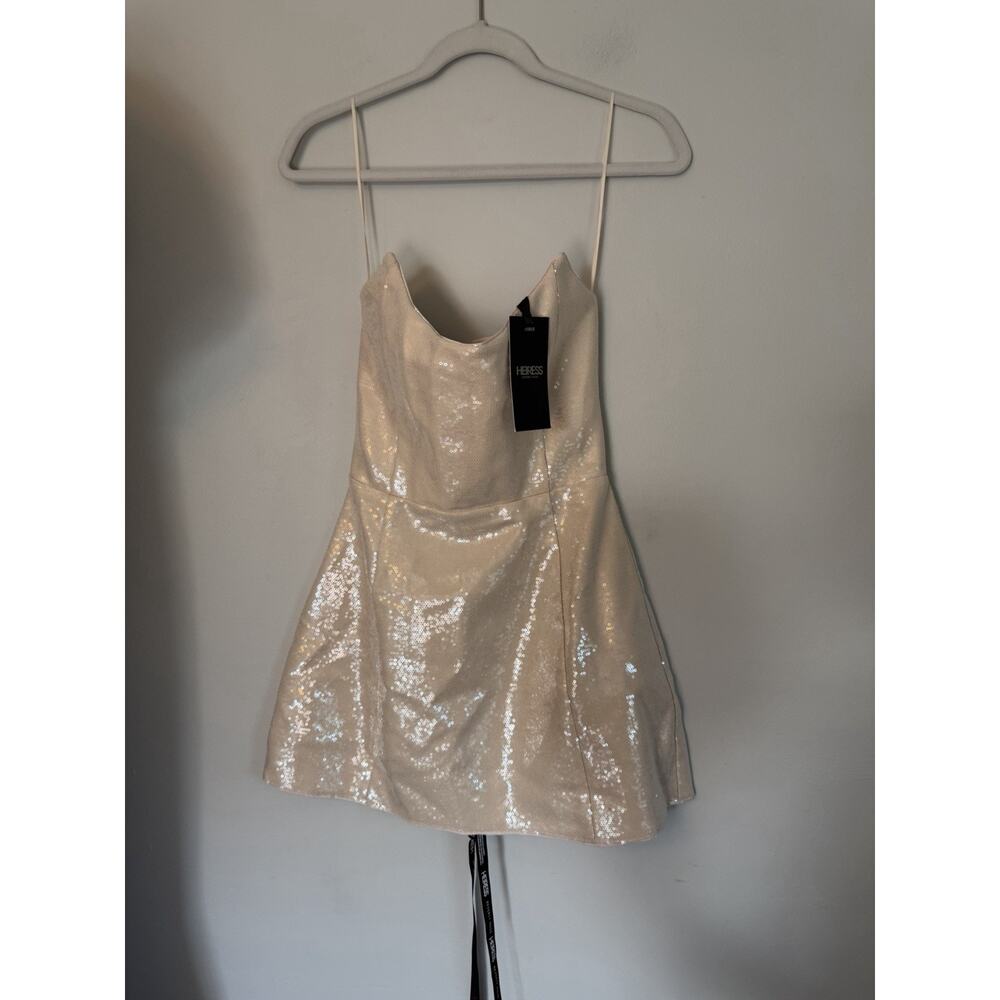 Heiress Beverly Hills Womens Strapless Sequin Corset Mini Dress Natural Sz S NWT - Picture 13 of 16